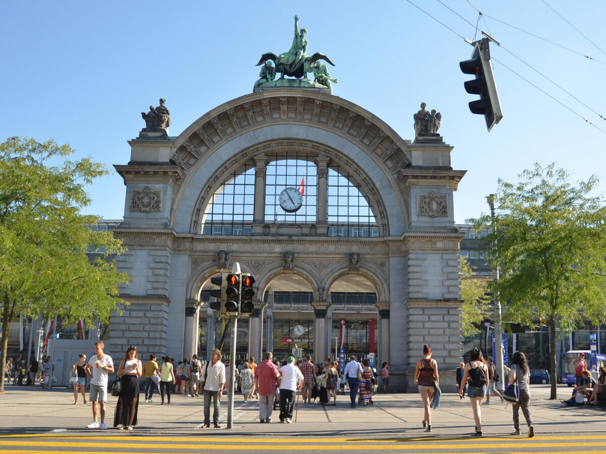 Historic arch of Lucerne’s former railway station near the AgileAdvant Academy